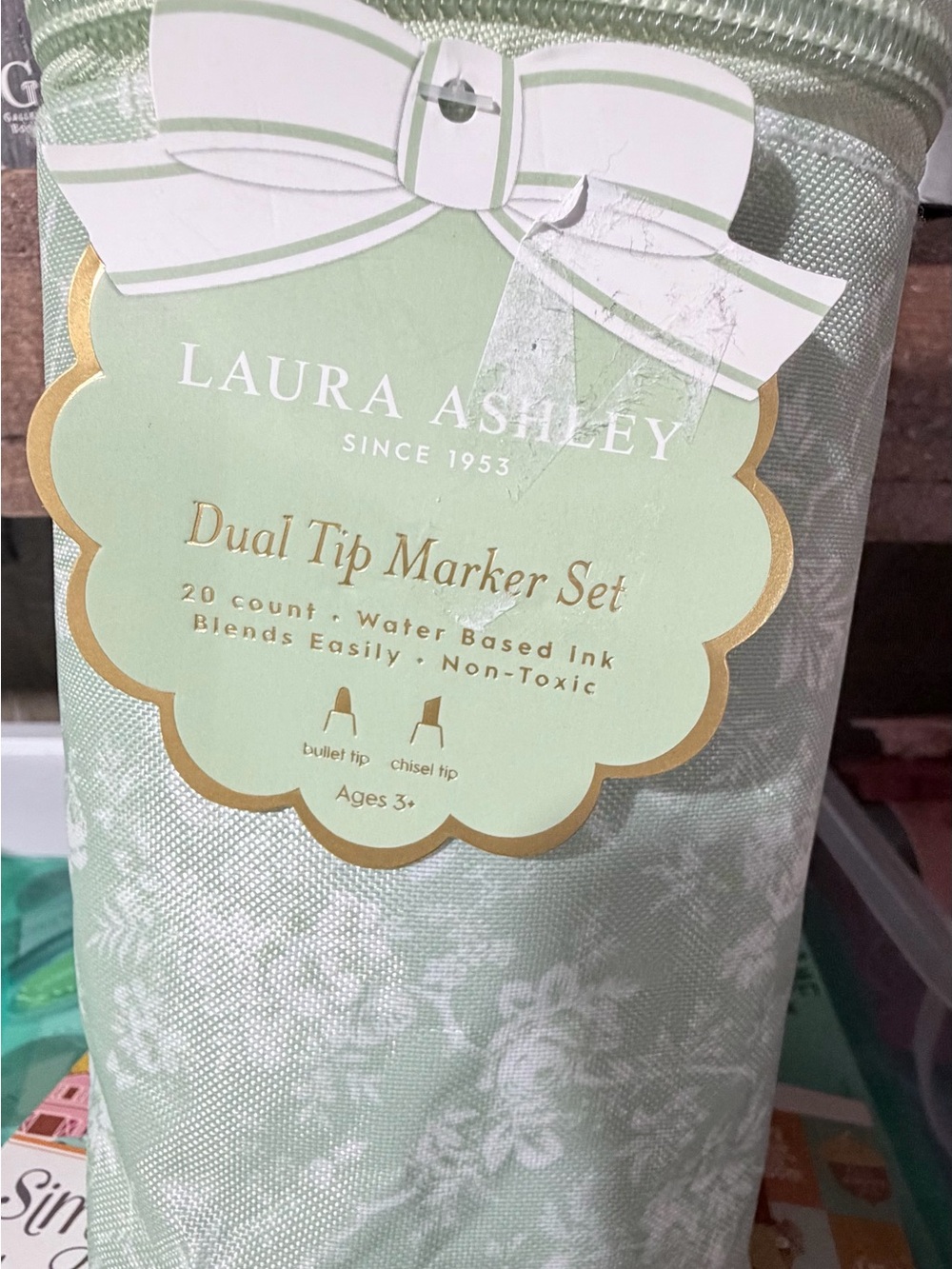 Laura Ashley Mint Green Floral Dual Tip Marker Set Case